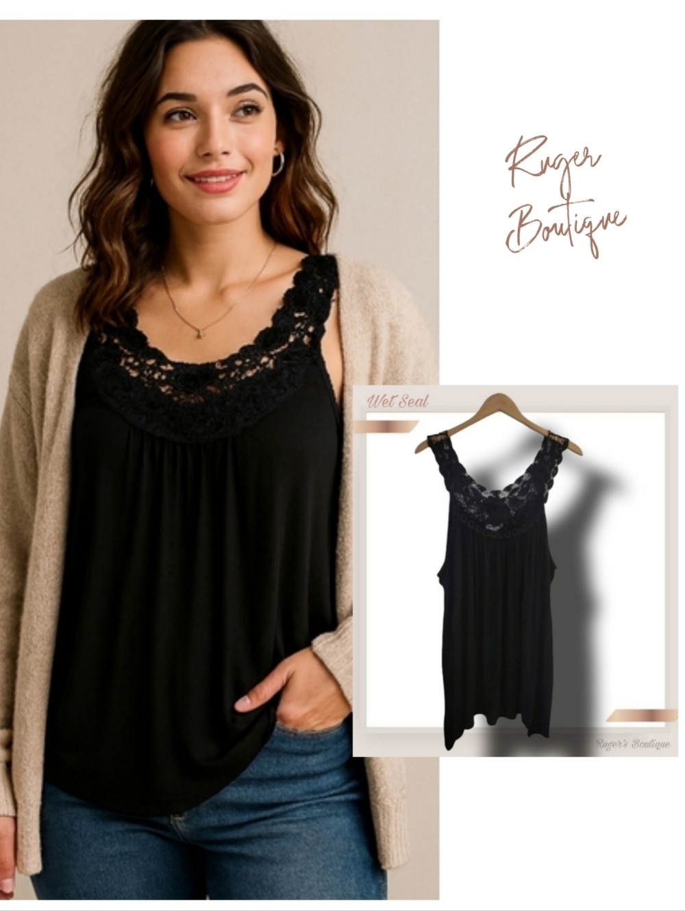 🌿WetSeal Lace Bodice Sleeveless Tunic Women's Plus Size 3XL Black